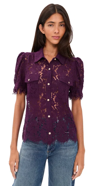 Generation Love Mikaelle Lace Button Down Shirt Plum In Purple