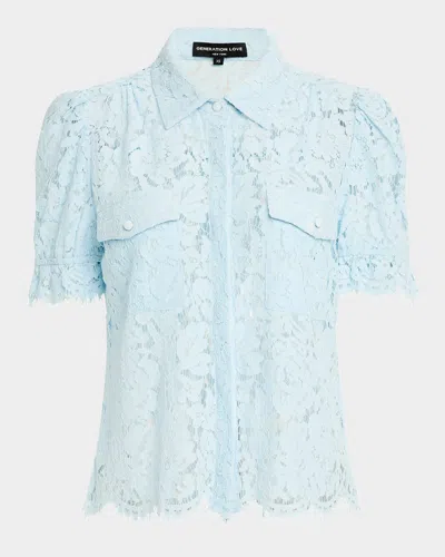 Generation Love Mina Lace Button-front Shirt In Powder Blue