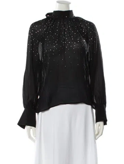 Pre-owned Generation Love Mock Neck Long Sleeve Blouse In Black
