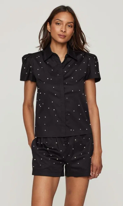 Generation Love Murphy Pearl Embellished Poplin Shirt In Black