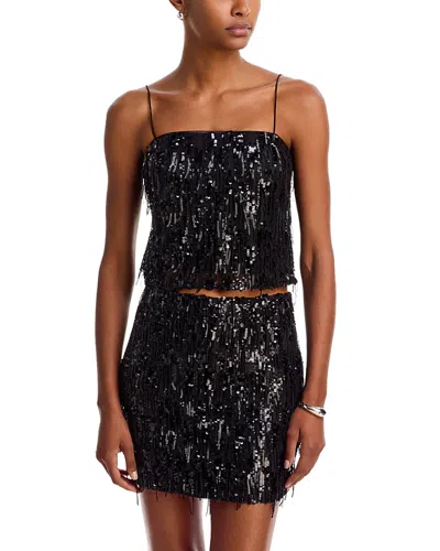 Generation Love Norma Sequin Fringe Cropped Top In Black