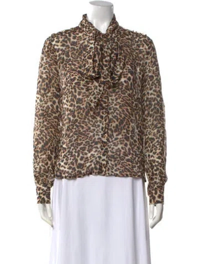 Pre-owned Generation Love Nylon Animal Print Blouse W/ Tags In Neutrals