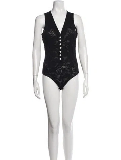 Pre-owned Generation Love Nylon Lace Pattern Bodysuit In Black