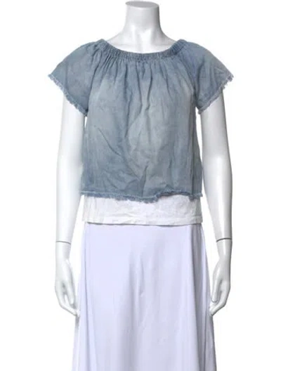 Pre-owned Generation Love Off-the-shoulder Short Sleeve Top In Blue
