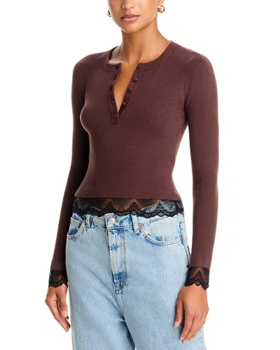 Generation Love Olivia Lace Combo Henley Sweater In Brown