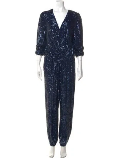 Pre-owned Generation Love Patterned V-neck Jumpsuit W/ Tags In Blue