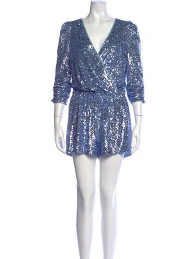Pre-owned Generation Love Patterned V-neck Romper In Blue