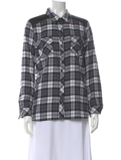 Pre-owned Generation Love Plaid Print Long Sleeve Button-up Top In Neutral