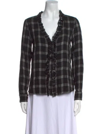 Pre-owned Generation Love Plaid Print V-neck Blouse In Black