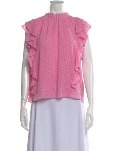 Pre-owned Generation Love Polka Dot Print Mock Neck Top In Pink