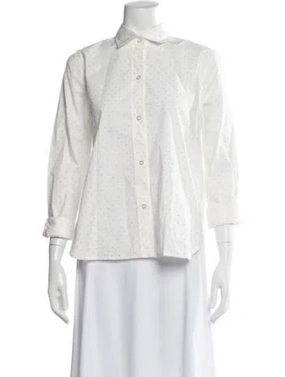 Pre-owned Generation Love Polka Dot Print Three-quarter Sleeve Button-up Top In White
