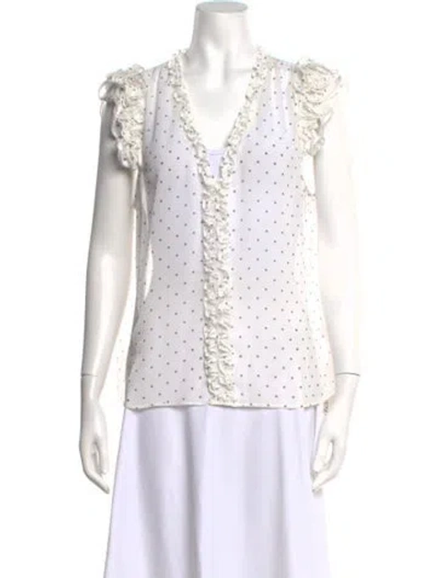 Pre-owned Generation Love Polka Dot Print V-neck Blouse In White
