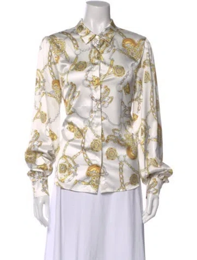 Pre-owned Generation Love Printed Long Sleeve Blouse In White