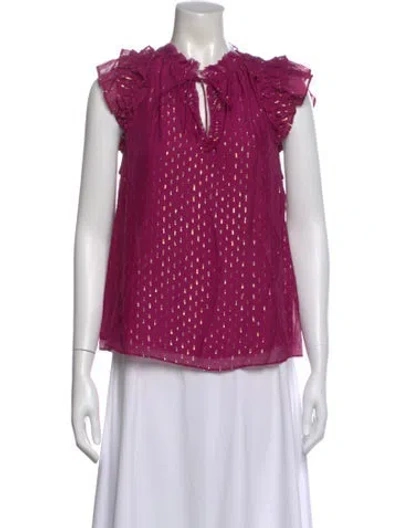 Pre-owned Generation Love Printed V-neck Blouse In Purple