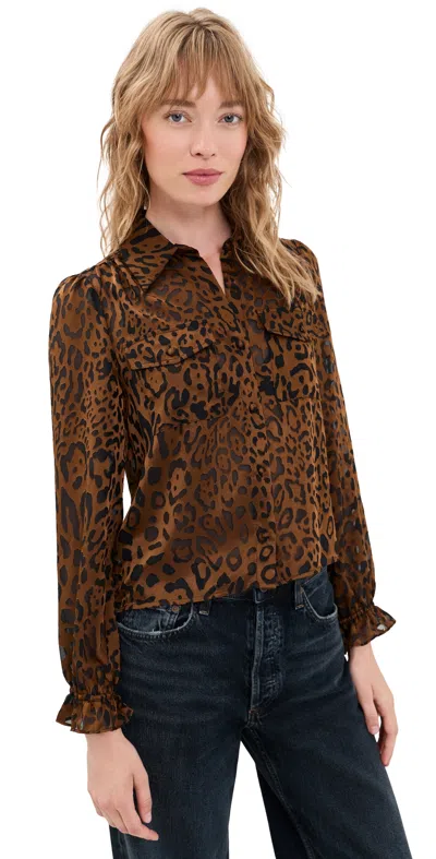 Generation Love Priya Leopard Burn-out Blouse Caramel/black
