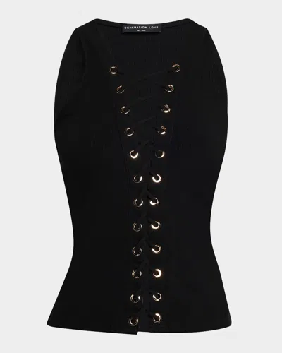 Generation Love Rashelle Sleeveless Lace-up Top In Black