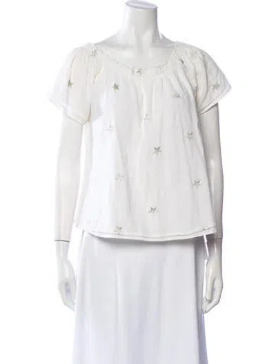 Pre-owned Generation Love Scoop Neck Short Sleeve Button-up Top In White
