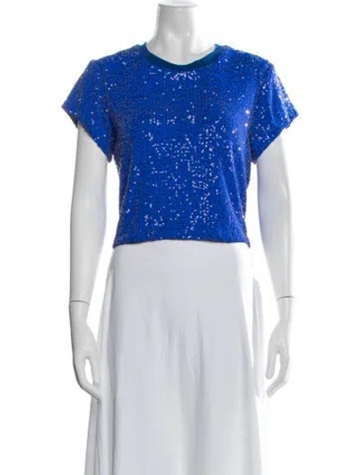 Pre-owned Generation Love Sequin Graphic Print Crop Top In Blue