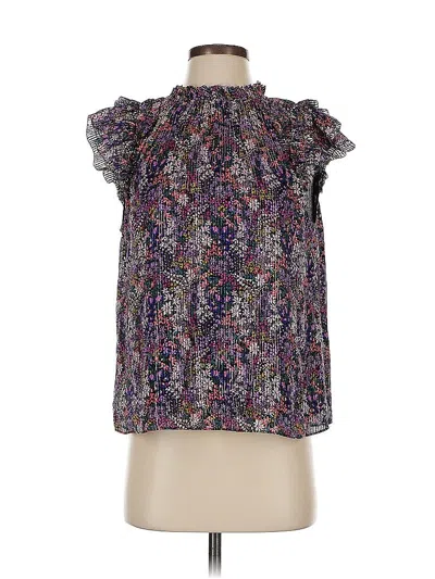 Pre-owned Generation Love Short Sleeve Silk Top Purple Ruffles Neckline Tops