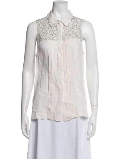 Pre-owned Generation Love Silk Lace Pattern Button-up Top In White
