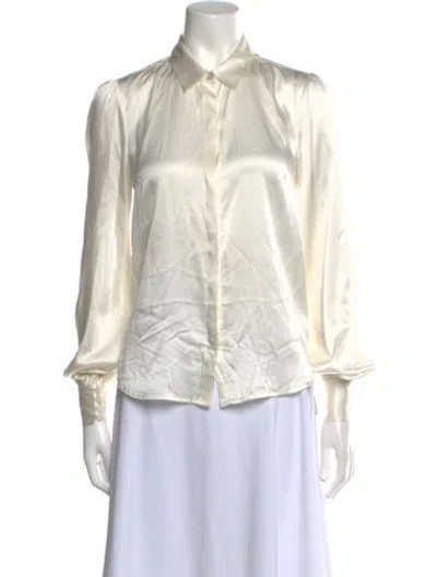 Pre-owned Generation Love Silk Long Sleeve Button-up Top In Neutral