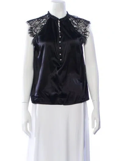 Pre-owned Generation Love Silk Mock Neck Blouse In Black