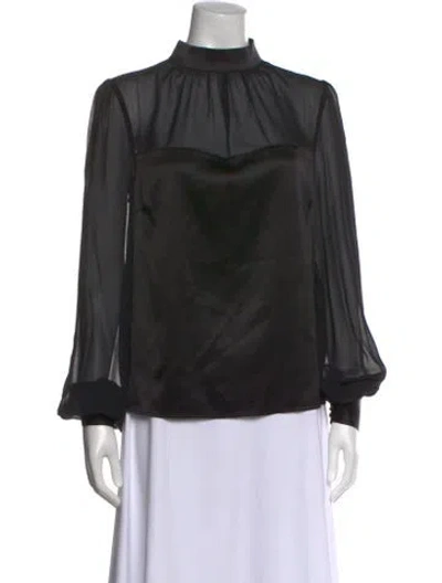 Pre-owned Generation Love Silk Mock Neck Blouse In Black