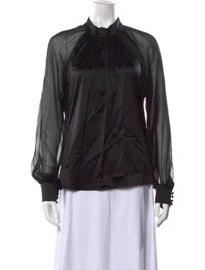 Pre-owned Generation Love Silk Mock Neck Blouse In Black