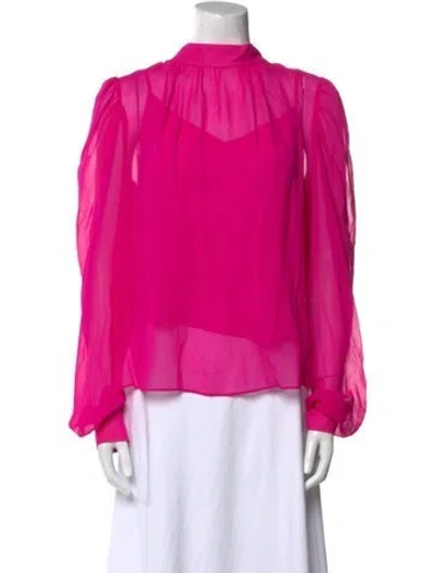Pre-owned Generation Love Silk Mock Neck Blouse In Pink