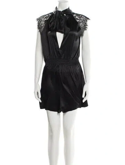 Pre-owned Generation Love Silk Mock Neck Romper In Black
