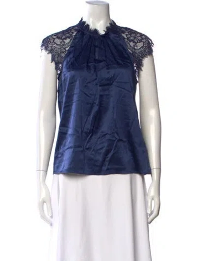 Pre-owned Generation Love Silk Mock Neck Top In Blue