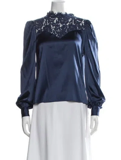 Pre-owned Generation Love Silk Turtleneck Blouse In Blue
