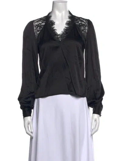 Pre-owned Generation Love Silk V-neck Blouse In Black