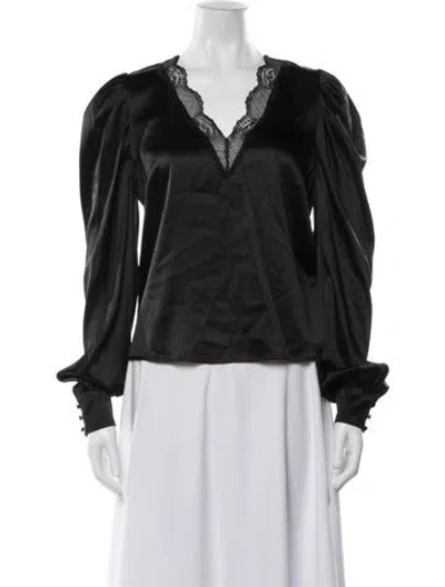 Pre-owned Generation Love Silk V-neck Blouse In Black