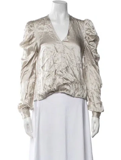 Pre-owned Generation Love Silk V-neck Blouse In Neutrals