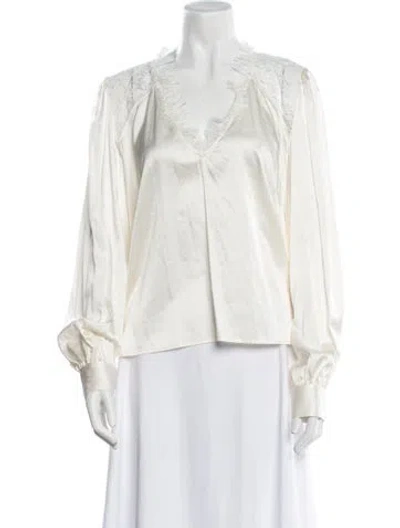 Pre-owned Generation Love Silk V-neck Blouse In White