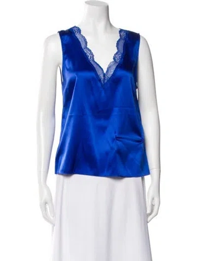 Pre-owned Generation Love Silk V-neck Top In Blue
