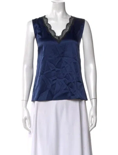 Pre-owned Generation Love Silk V-neck Top In Blue