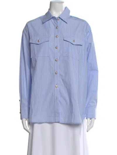 Pre-owned Generation Love Striped Long Sleeve Button-up Top In Blue