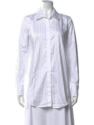 Pre-owned Generation Love Striped Long Sleeve Button-up Top In White