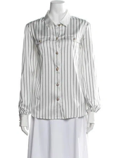 Pre-owned Generation Love Striped Long Sleeve Button-up Top In White