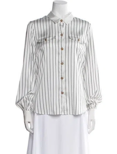 Pre-owned Generation Love Striped Three-quarter Sleeve Button-up Top In White