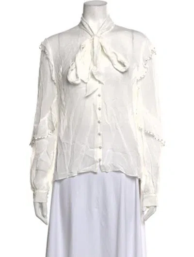 Pre-owned Generation Love Tie Neck Long Sleeve Blouse W/ Tags In White