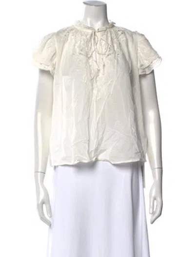 Pre-owned Generation Love Tie Neck Short Sleeve Blouse In White