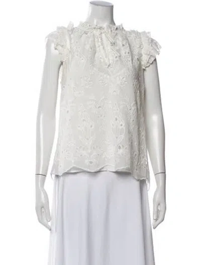 Pre-owned Generation Love Tie Neck Short Sleeve Top In White