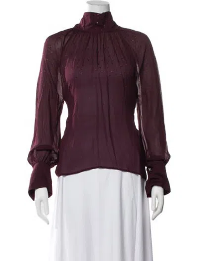 Pre-owned Generation Love Turtleneck Long Sleeve Blouse In Burgundy