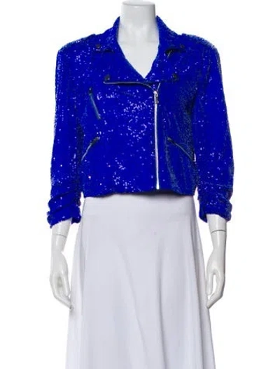 Pre-owned Generation Love Tweed Pattern Biker Jacket In Blue