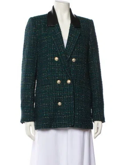 Pre-owned Generation Love Tweed Pattern Blazer In Green