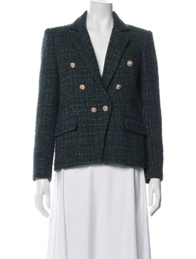 Pre-owned Generation Love Tweed Pattern Blazer In Green
