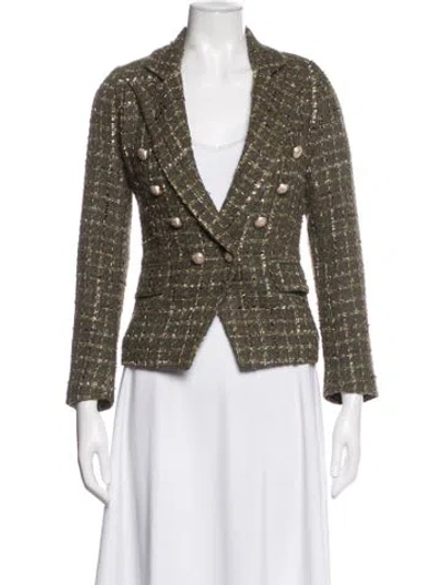 Pre-owned Generation Love Tweed Pattern Blazer In Green
